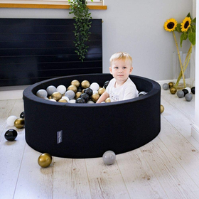 KiddyMoon Baby Foam Ball Pit with Balls ∅ 7cm / 2.75in Made in EU, Italy: green/white/red, 90x30cm/300 balls