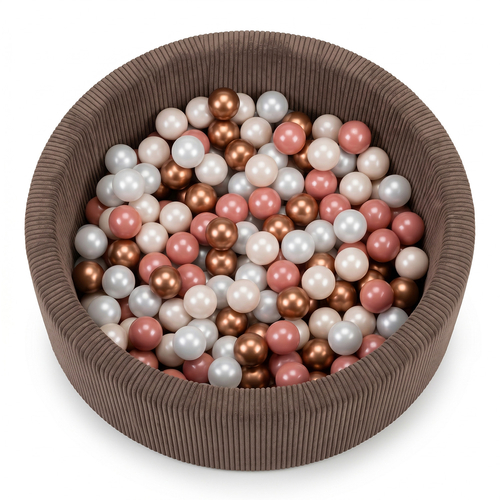 KiddyMoon Ball Pit for Baby and Toddler, Soft Play Ball Pool with ribbed Washable Cover, Brown: Pastel Beige/Copper/Pearl/Salmon, 90 x 30 cm / 200 Balls