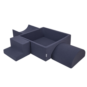 KiddyMoon Foam Playground for Kids with Square Ballpit ( ∅ 7cm/2.75In) Soft Obstacles Course and Ball Pool, Certified Made In The EU, darkblue:white/grey/mint, Ballpit (300 Balls) + Version 6