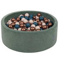 KiddyMoon Soft Ball Pit Round ∅ 7cm / 2.75In for Kids, Foam Velvet Ball Pool Baby Playballs, Made In The EU, forest green:dark turquoise/pastel beige/copper, 90x30cm/300 balls