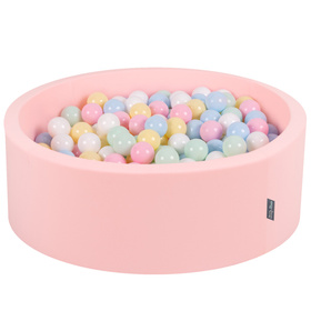 KiddyMoon Baby Foam Ball Pit with Balls ∅ 7cm / 2.75in Made in EU, pink:pastel blue/pastel yellow/white/mint/light pink, 90x30cm/200 balls