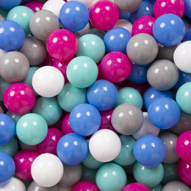 KiddyMoon Soft Ball Pit Quarter Angular ∅ 7cm / 2.75In for Kids, Foam Ball Pool Baby Playballs, Made In The EU, light grey:white/grey/blue/dark pink/light turquoi, 90x30cm/200 balls