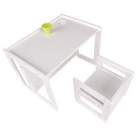 KiddyMoon Wooden Table with Chair for Kids TC-002, white