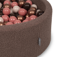 KiddyMoon Ball Pit for Baby with Teddy Plush, Large 7 cm Balls for a Fuller Ball Pit, From 8 Months, Removable Cover, Brown: Brown/Copper/Pastel Beige/Salmon, 90 x 30 cm / 200 Balls