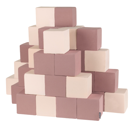 KiddyMoon Soft Foam Building Blocks for Babies & Toddlers, Washable Cotton Zip Cover, 14cm Cubes, Sensory Toy, cubes: heather-beige, 48 Pieces