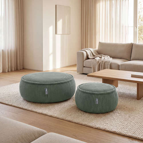 KiddyMoon pouf for kids with corduroy, removable cover KM-PF-DONUT, green, M