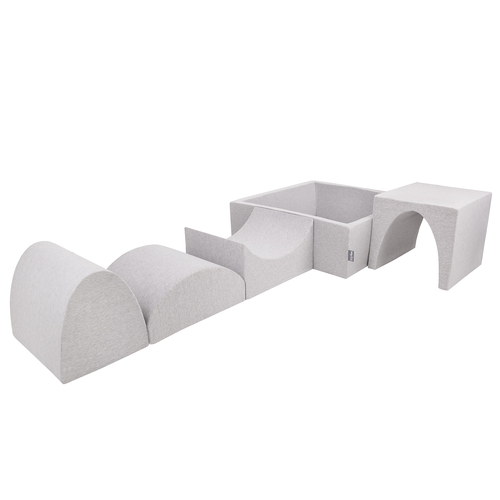 KiddyMoon Foam Playground for Kids with Square Ball pit ( ∅ 7cm/2.75In) Soft Obstacles Course and Ball Pool, Certified Made In The EU, lightgrey:grey/white/turquoise, Ballpit (300 Balls) + Version 1