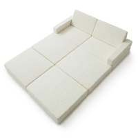 KiddyMoon Sofa for Kids in Foam with Soft Teddy Fabric, Modular and Foldable, for Playing, Reading and Relaxing, creamy, Sofa