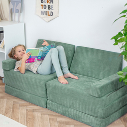 KiddyMoon Foam Sofa for Children Multifunctional Mattress Armchair Kids Foldable Bed Folding Toddler Couch Chair for Playroom Bedroom Living Room, green, Sofa