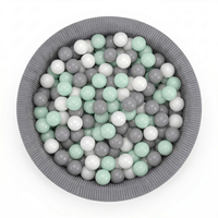 KiddyMoon Ball Pit for Baby and Toddler, Soft Play Ball Pit, 90 x 30 cm with 200 Balls, Soft Foam Ball Pool, Ribbed Washable Cover, Dark Grey: White/Grey/Mint, 90 x 30 cm / 200 Balls