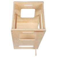 KiddyMoon Toddler Learning Tower, Montessori Kitchen Step Stool, Height Adjustable (3 Levels), Safety Rail, Natural, 91,5x39,3x49,4