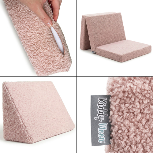 KiddyMoon Armchair With Pillow For Kids with Teddy Bear Fabric Children Multifunctional Foam Mattress, pink, Armchair with Pillow