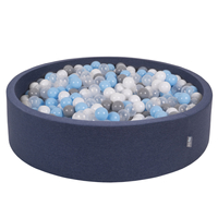 KiddyMoon Soft Ball Pit Round ∅ 7Cm / 2.75In For Kids, Foam Ball Pool Baby Playballs Children, Made In The EU, dark blue:grey/white/transparent/babyblue, 120x30cm/600 balls