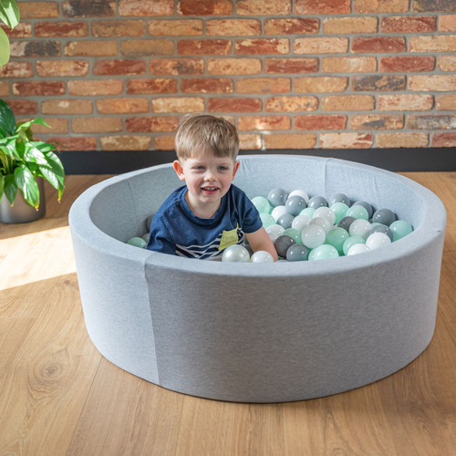 Soft Ball Pit Pool Round 90x30cm for Baby Toddler 200/300 Balls Foam, light grey:white/grey/mint, 90x30cm/200 balls