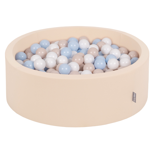 KiddyMoon Foam Ball Pit with Balls for Babies and Toddlers, Soft Sensory Play, Durable Removable Cover, Safe, beige: pastel beige/paste, 90 x 30 cm / 200 Balls