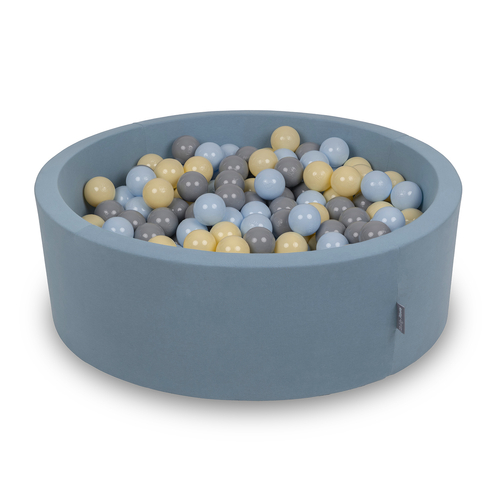 KiddyMoon Foam Ball Pit with Balls for Babies and Toddlers, Soft Sensory Play, Durable Removable Cover, Safe, blue: pastel blue/pastel yellow/gray, 90 x 30 cm / 300 Balls