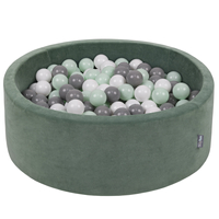 KiddyMoon Soft Ball Pit Round ∅ 7cm / 2.75In for Kids, Foam Velvet Ball Pool Baby Playballs, Made In The EU, forest green:white/grey/mint, 90x30cm/300 balls