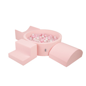 KiddyMoon Foam Playground for Kids with Round Ballpit ( ∅ 7cm/2.75In) Soft Obstacles Course and Ball Pool, Certified Made In The EU, pink:powder pink/pearl/transparent, Ballpit (300 Balls) + Version 6