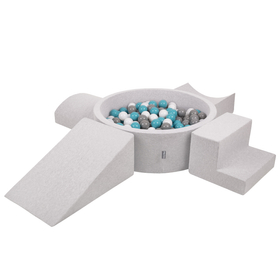 KiddyMoon Foam Playground for Kids with Round Ballpit ( ∅ 7cm/2.75In) Soft Obstacles Course and Ball Pool, Certified Made In The EU, lightgrey:grey/white/turquoise, Ballpit (200 Balls) + Version 5