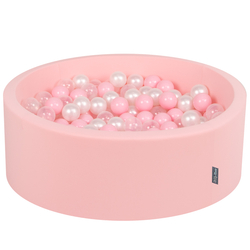 KiddyMoon Baby Foam Ball Pit with Balls ∅ 7cm / 2.75in Made in EU, pink:powder pink/pearl/transparent, 90x30cm/200 balls