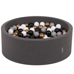 KiddyMoon Baby Foam Ball Pit with Balls ∅ 7cm / 2.75in Made in EU, Dark Grey, 90 x 30 cm / 200 Balls