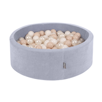 KiddyMoon Foam Ball Pit For Kids Round 90x30cm Baby Soft & Safe Toy, dark grey: pastel beige/white/perle, 90 x 30 cm / 200 Balls