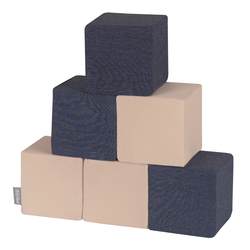 KiddyMoon Soft Foam Cubes Building Blocks 14cm for Children Multifunctional Foam Construction Montessori Toy for Babies, Certified Made in The EU, cubes: dark blue-beige, 6 Pieces