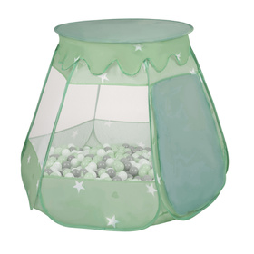 Play Tent For Kids Castle Baby Playhouse For Children With Colorful Balls Pop Up Perfect For Indoor And Outdoor Easy Set Up Includes Carry Bag, mint:pearl/grey/transparnet/babyblue/mint, 105x90cm/100 balls