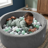 KiddyMoon Ball Pit for Baby and Toddler, Soft Play Ball Pit, 90 x 30 cm with 200 Balls, Soft Foam Ball Pool, Ribbed Washable Cover, Dark Grey: White/Grey/Mint, 90 x 30 cm / 200 Balls