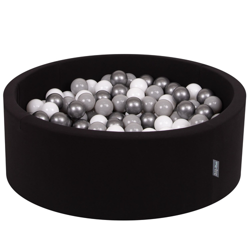 KiddyMoon Baby Foam Ball Pit with Balls ∅ 7cm / 2.75in Made in EU, black:white/grey/silver, 90x30cm/300 balls