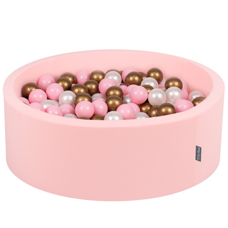 KiddyMoon Baby Foam Ball Pit with Balls ∅ 7cm / 2.75in Made in EU, pink:powder pink/pearl/gold, 90x30cm/200 balls