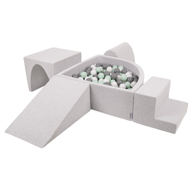KiddyMoon Foam Playground for Kids with Quarter Angular Ballpit and Balls, lightgrey:white/grey/mint, Ballpit (300 Balls) + Version 3