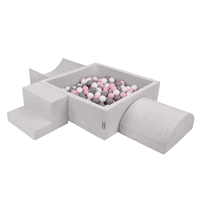 KiddyMoon Foam Playground for Kids with Square Ballpit ( ∅ 7cm/2.75In) Soft Obstacles Course and Ball Pool, Certified Made In The EU, lightgrey:white/grey/powderpink, Ballpit (200 Balls) + Version 6