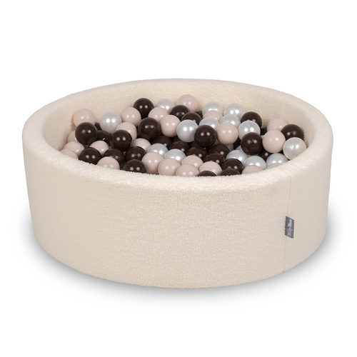 KiddyMoon Ball Pit for Baby with Teddy Plush, Large 7 cm Balls for a Fuller Ball Pit, From 8 Months, Removable Cover, Cream: Pastel Beige/Brown/Pearl