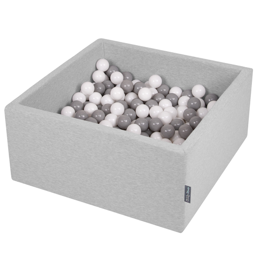 KiddyMoon Baby Foam Ball Pit with Balls ∅ 7cm / 2.75in Square Made in EU, light grey:white/grey, 90x40cm/200 balls