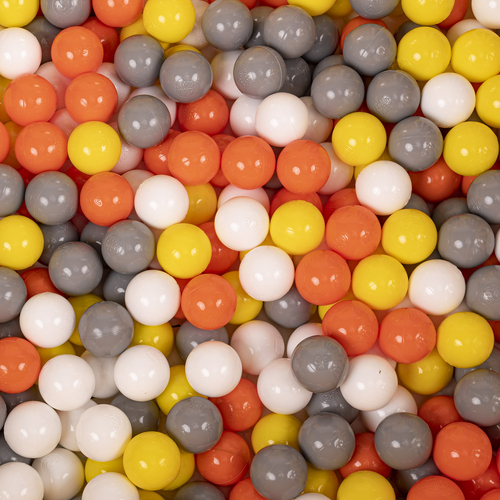 KiddyMoon Soft Plastic Play Balls ∅ 6cm / 2.36 Multi Colour Made in EU, yellow/white/grey/orange, 1200 Balls/6cm-2.36in