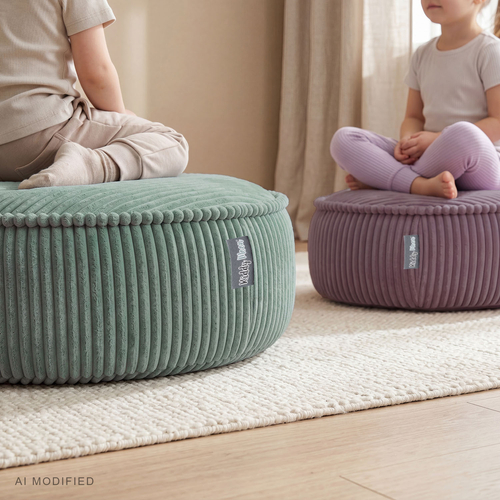 KiddyMoon Kids’ Foam Pouffe with Removable Cover, light grey, L