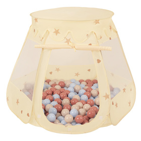 Play Tent Castle House Pop Up Ballpit Shell Plastic Balls For Kids, Light Beige: Pastel Beige/Pastel Blue/Salmon Pink, 105x90cm/100 balls