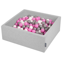 KiddyMoon Baby Foam Ball Pit with Balls ∅ 7cm / 2.75in Square Made in EU, light grey:grey/white/pink
