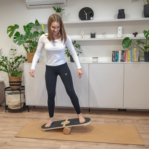 Balance Board For Adults And Kids Wooden Roller Board Gymnastics Training And Coordination Exercises Fitness Yoga Stability Sport Physiotherapy Workout - Available with mat and without mat, natural, 80x30cm + mat