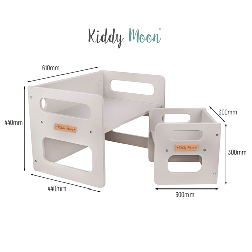 KiddyMoon Wooden Table with Chair for Kids TC-001, Grey