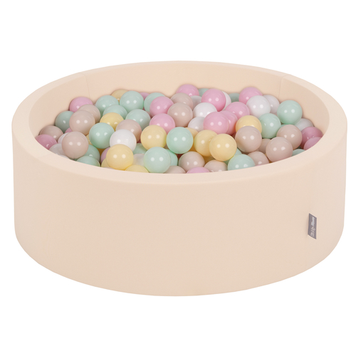 KiddyMoon Foam Ball Pit for Children with Balls, Soft Sensory Play, Durable Removable Cover, Safe Indoor Ballpit for Kids and Toddlers, beige: pastel beige/pastel yellow/white/mint/powder pink, 90x30cm/300 balls
