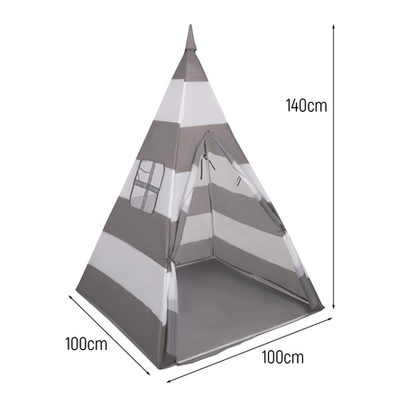 Teepee Tent for Kids Play House With Balls Indoor Outdoor Tipi, grey-whitestripes:pearl/grey/transparet/bblue/mint, 200 Balls