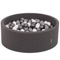 KiddyMoon Baby Foam Ball Pit with Balls ∅ 7cm / 2.75in Made in EU, dark grey:white/grey/silver, 90x30cm/200 balls