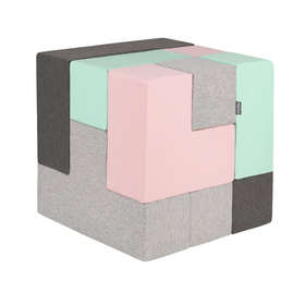 KiddyMoon Soft Foam Cubes Building Blocks 14cm for Children Multifunctional Foam Construction Montessori Toy for Babies, Certified Made in The EU, light grey-dark grey-pink-mint, 9 Pieces