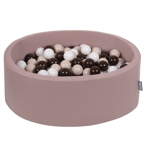 KiddyMoon Baby Foam Ball Pit with Balls ∅ 7cm / 2.75in, heather:pastel beige/brown/white, 90x30cm/200 balls