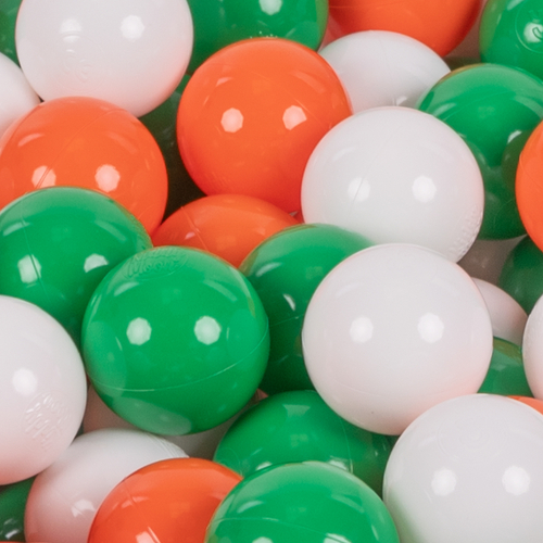 KiddyMoon Soft Plastic Play Balls ∅ 7cm/2.75in Multi-colour Made in EU, green/white/orange