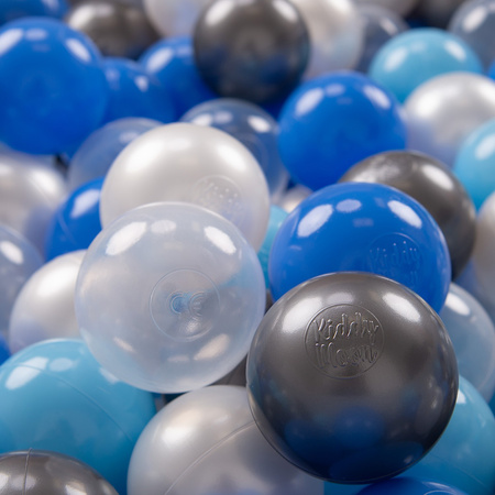 KiddyMoon Soft Plastic Play Balls ∅ 7cm/2.75in Multi-colour Made in EU, pearl/blue/baby blue/transparent/silver, 700 Balls/7cm-2.75in