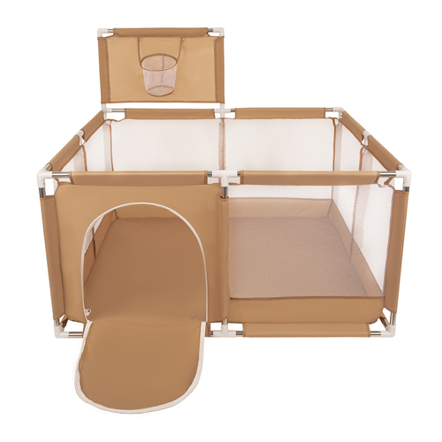square play pen filled with plastic balls basketball, beige:yellow/green/blue/red/orange, 100 balls