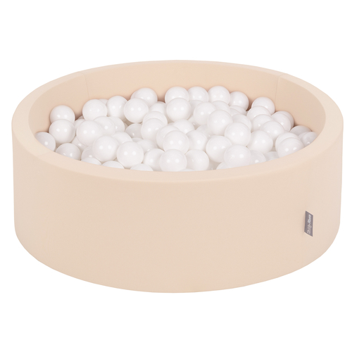 KiddyMoon Baby Foam Ball Pit with Balls ∅ 7cm / 2.75in Made in EU, Beige, 90 x 30 cm / 200 Balls